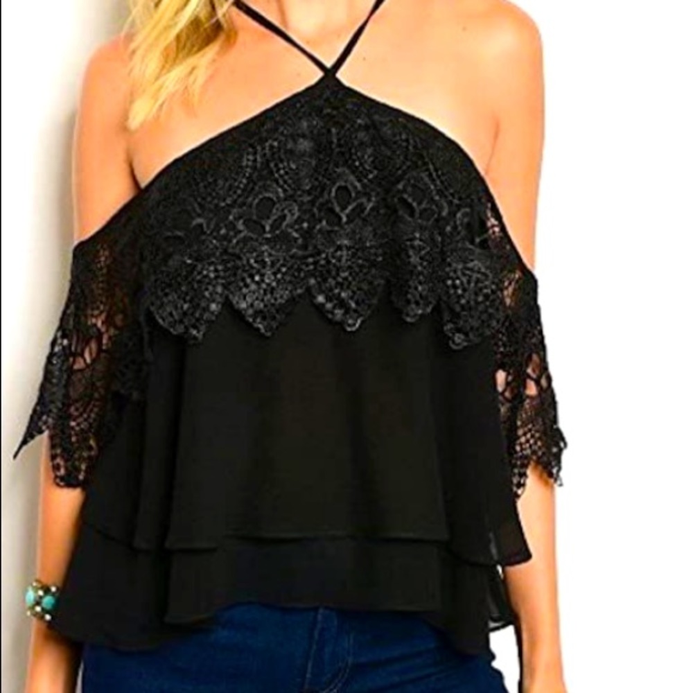 Cinq a Sept Fleur Tiered Lace Cold-Shoulder shirt size XS